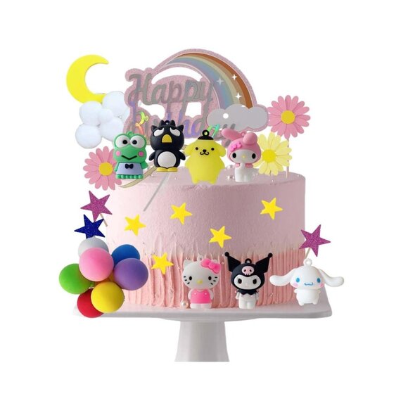 36pcs Kitty Cake Topper Rainbow Balloon Hello kuromi Birthday Party Cake Decorat - Picture 2 of 5